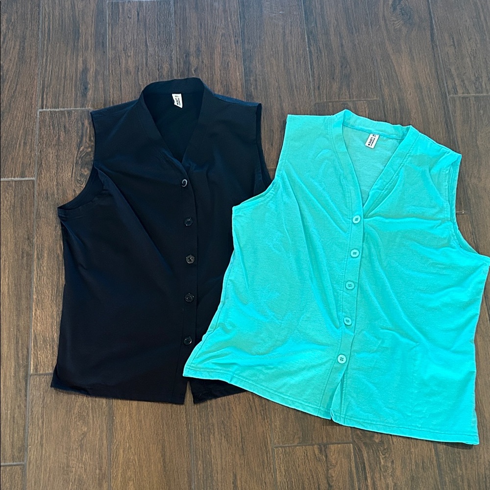 Post-Mastectomy Sleeveless Black and Teal Women's Tops